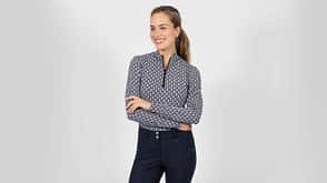 Reitmode, Funktionskleidung, Langarmshirt, HV Polo, Reitbekleidung, UV-Schutz beim Reiten HV Polo Funktionsshirt und Reithose am Model