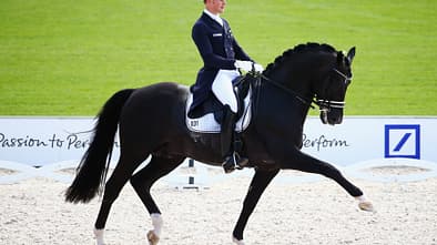 Totilas bei seinem letzten Auftritt im Viereck, bei der Europameisterschaft 2015 in Aachen - geritten von Matthias Alexander Rath. 