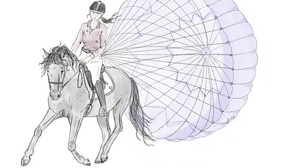 Karikatur einer Reiterin im Hohlkreuz
