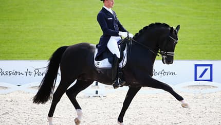 Totilas bei seinem letzten Auftritt im Viereck, bei der Europameisterschaft 2015 in Aachen - geritten von Matthias Alexander Rath. 