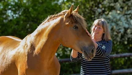 Petra Teegen streichelt ein Pferd