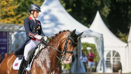 Die britische Dressurreiterin Charlotte Dujardin bei einem Wettbewerb.