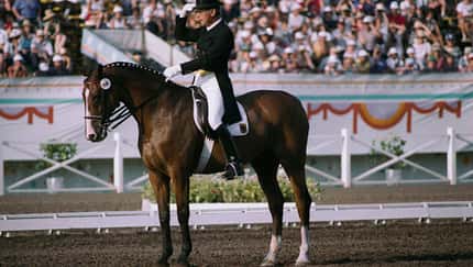 Reiner Klimke mit Ahlerich in der Einzelwertung der Dressur 1984 bei den Olympischen Sommerspielen. 