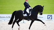 Totilas bei seinem letzten Auftritt im Viereck, bei der Europameisterschaft 2015 in Aachen - geritten von Matthias Alexander Rath. 